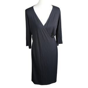 Bryn Walker Midi Wrap Dress Womens Medium Black Stretch Minimalist Lagenlook